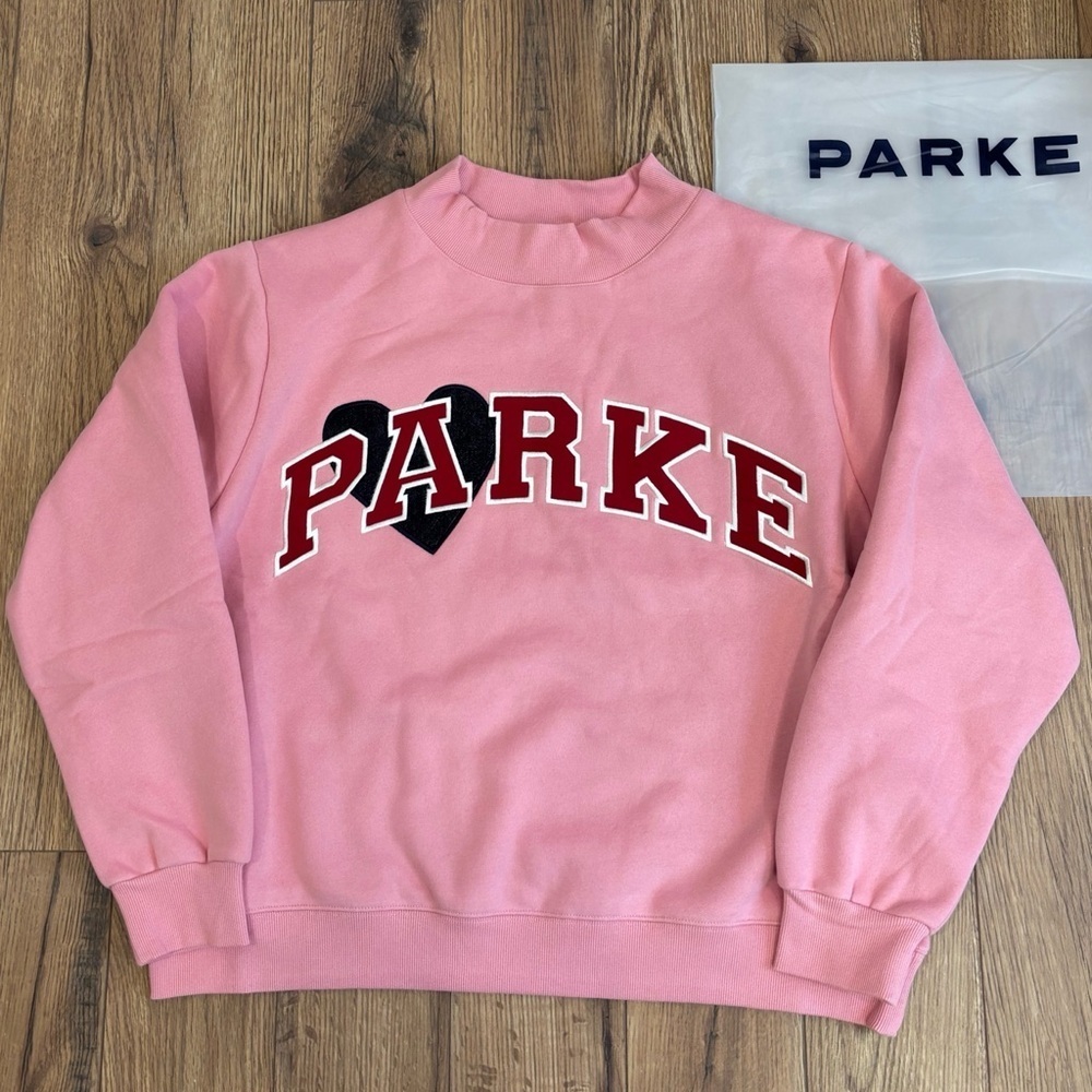 Brand New Parke Jean Heart Varsity Mockneck In Blush Size L/XL